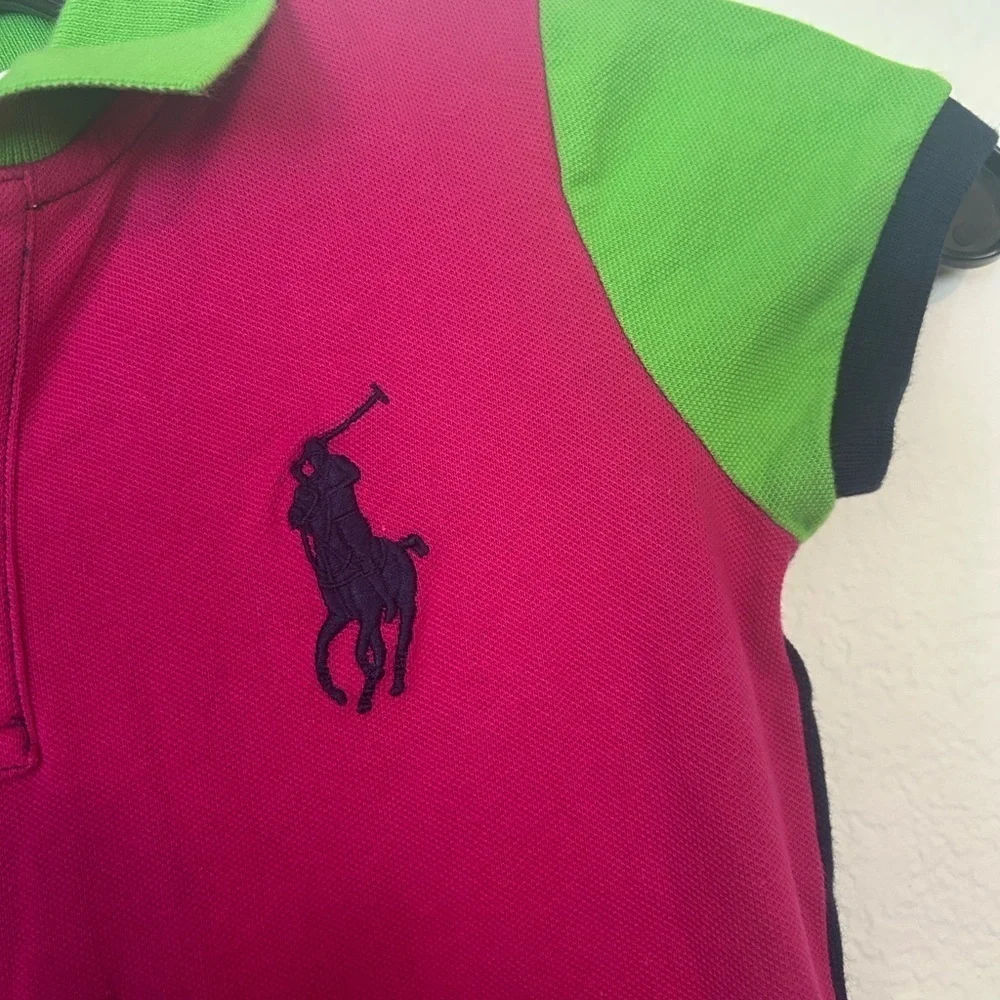 Ralph Lauren Kids Colorblock Polo Dress - Pink, Green, and Navy 6X